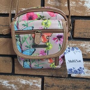 NEW MultiSac Crossbody Purse Spring Floral Butterfly Tan Everest Mini‎ Crossbody